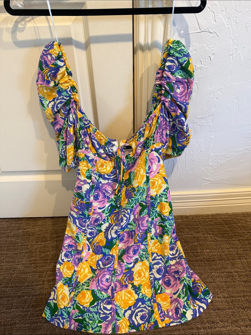 Zara Yellow Purple Green Floral Mini Dress